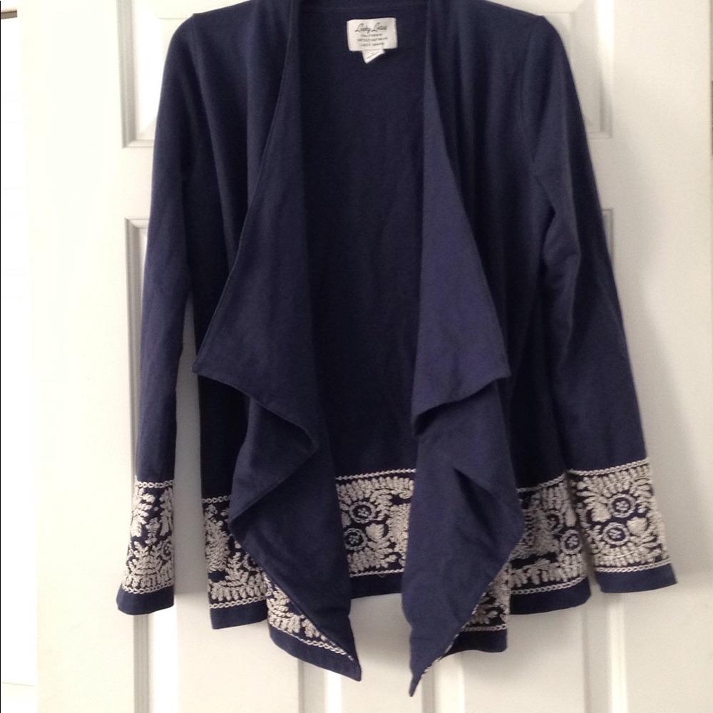 Lucky Brand embroidered navy cardigan